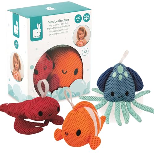 Janod – 3 Badespielzeuge für Kinder – Waschen Lernen – Pädagogisches Badespielzeug – Hummer, Clownfisch, Stofftintenfisch – Ab 10 Monaten – J04731 Janod – 3 Badespielzeuge für Kinder – Waschen Lernen – Pädagogisches Badespielzeug – Hummer, Clownfisch, Stofftintenfisch – Ab 10 Monaten – J04731 von Janod