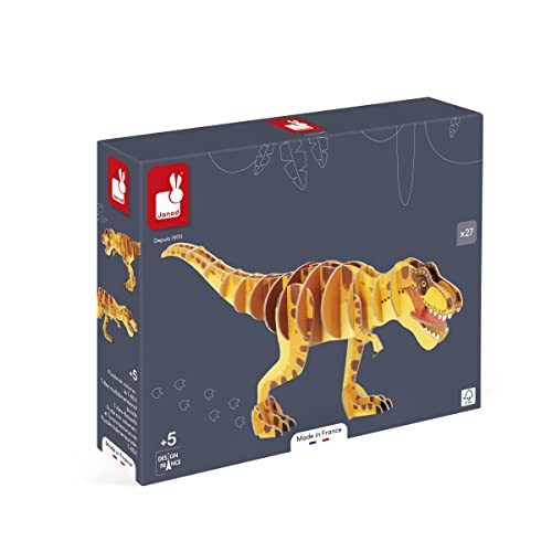 Janod - 3D-Kinderpuzzle T-Rex Dinosaurier - 27-teiliges 3-dimensionales Puzzle - Bauspiel - FSC-Pappe Ab 5 Jahre, J05837 von Janod
