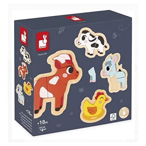 Janod - 4 Holzpuzzle mit 2 bis 5 Teilen - Puzzle zum Thema Bauernhoftiere - Spielzeuge für Kinder - Pädagogische Spiele - Baby- und Kleinkindspielzeug - Ab 18 Monaten, J07114 Janod - 4 Holzpuzzle mit 2 bis 5 Teilen - Puzzle zum Thema Bauernhoftiere - Spielzeuge für Kinder - Pädagogische Spiele - Baby- und Kleinkindspielzeug - Ab 18 Monaten, J07114 von Janod