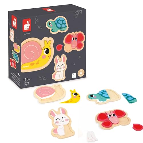 Janod - 4 Holzpuzzle mit 2 bis 5 Teilen - Puzzle zum Thema Gartentiere - Kinderspielzeug - Pädagogische Spiele - Baby- und Kleinkindspielzeug Ab 18 Monaten, J07116 Janod - 4 Holzpuzzle mit 2 bis 5 Teilen - Puzzle zum Thema Gartentiere - Kinderspielzeug - Pädagogische Spiele - Baby- und Kleinkindspielzeug Ab 18 Monaten, J07116 von Janod