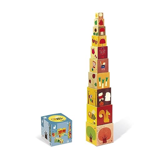 Janod - The 4 Seasons Square Pyramid - Stacking Blocks - Toddler Manipulation Toy - For children from the Age of 1, J02917 von Janod