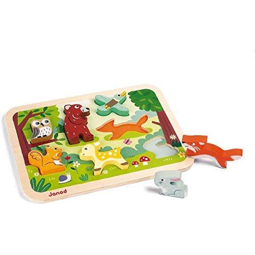 Janod Chunky-Puzzle aus Holz, Waldtiere, 7 Teile, Entwicklung der Feinmotorik und Konzentration, ab 18 Monaten, J07023, Einfarbig Janod Chunky-Puzzle aus Holz, Waldtiere, 7 Teile, Entwicklung der Feinmotorik und Konzentration, ab 18 Monaten, J07023, Einfarbig von Janod
