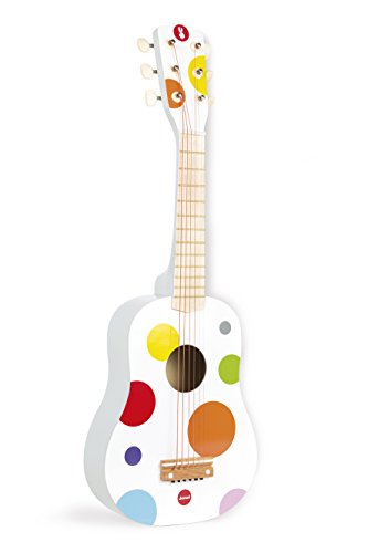 Janod - Confetti Holz-Gitarre, Musikinstrument für Kinder, Spielzeugnachbildung und Spielzeug für musikalisches Empfinden, rot, ab 3 Jahren, J07598 von Janod