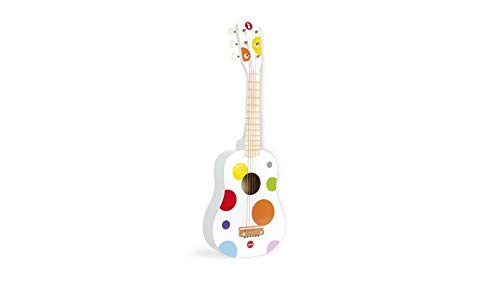 Janod - Confetti Holz-Gitarre, Musikinstrument für Kinder, Spielzeugnachbildung und Spielzeug für musikalisches Empfinden, rot, ab 3 Jahren, J07598 von Janod