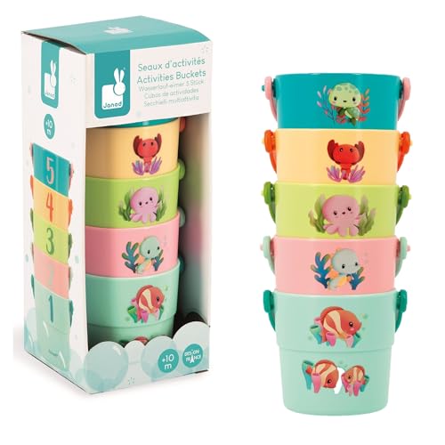 Janod – 5 Bade-Aktivitätseimer – Baby-Badespielzeug – Frühentwicklungsspiel mit Meerestieren – Ab 10 Monaten – J04722 Janod – 5 Bade-Aktivitätseimer – Baby-Badespielzeug – Frühentwicklungsspiel mit Meerestieren – Ab 10 Monaten – J04722 von Janod