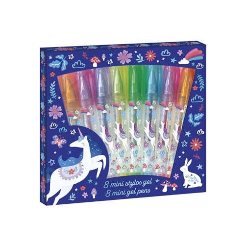 Janod - 8 Mini-Gelstifte mit Glitzereffekt - Thema Einhorn - Stifte für Zeichnen, Malen, Geschenkidee für Jugendliche - Schreibwaren - Ab 6 Jahren - J08935 von Janod