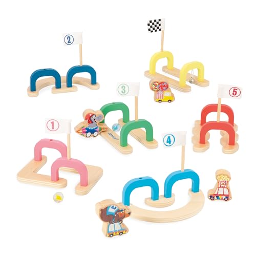 Janod APPLEPOP Kinder-Murmelspiel Geschicklichkeitsspiel-6 Passagen + 2 Murmeln + 4 Spielsteine-Fördert Handgeschicklichkeit und Konzentration-Spielzeug aus FSC-Holz-Ab 3 Jahre, J03357, Multicolor von Janod