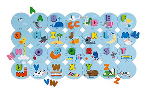 Janod Alphabet-Puzzle, 54 Teile aus Holz, Lernspiel, Lernen des Alphabets und des Schreibens, inklusive Poster, ab 3 Jahren, J02707 von Janod