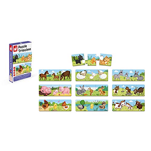 Janod - From 3 years old - Puzzle Trionimo - 10 Puzzles of 3 Pieces - 30 Pieces - Animals - Cardboard FSC - Memory and Association Games - J02710 von Janod