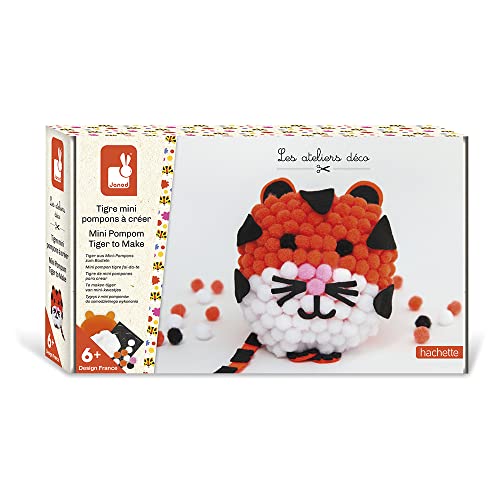 Janod - Bastel-Set Tiger & Mini-Bommeln – Les Ateliers Déco – Kreative Freizeitbeschäftigung für Kinder – Feinmotorik und Konzentration – Ab 6 Jahren, J07968 von Janod