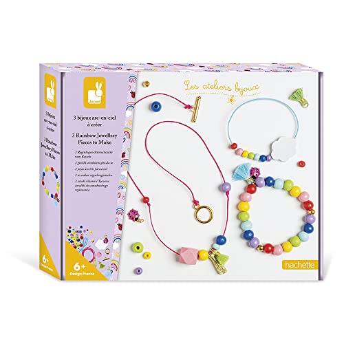 Janod - Bastel-Set für 3 Regenbogen-Schmuckstücke – 2 Ketten & 1 Armband – Les Ateliers Bijoux – Kreatives für Kinder – Geschick & Konzentration – Farben auf Wasserbasis – Ab 6 Jahren, J07936 von Janod