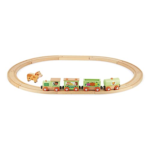 Janod - Story Bauernhof-Bahn - Schienen/Zug aus Holz - Kuhfigur - Lernspielzeug - Entwicklung der Feinmotorik - FSC-zertifiziert - Farbe auf Wasserbasis - ab 3 Jahren, J04630 Janod - Story Bauernhof-Bahn - Schienen/Zug aus Holz - Kuhfigur - Lernspielzeug - Entwicklung der Feinmotorik - FSC-zertifiziert - Farbe auf Wasserbasis - ab 3 Jahren, J04630 von Janod
