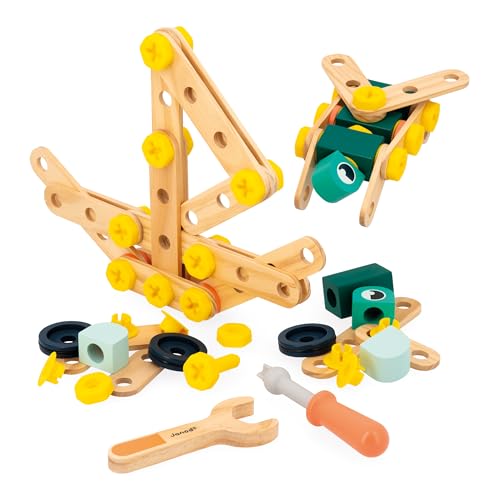 Janod Brico'Kids 100-teiliges Fass-Bauspiel Kind-98 Bauteile + 2 Werkzeuge-Rollenspiel-Fördert Handgeschicklichkeit und Kreativität-Ab 3 Jahre, J06454, Multicolor von Janod