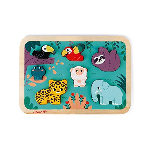 Janod - Chunky Puzzle ‘Urwald’ aus Holz - Greifpuzzle mit 7 Teilen - Entdecke die Tiere des Dschungels - Farben auf Wasserbasis - WWF-Partnerschaft - FSC-Zertifiziert - Ab 18 Monaten, J08621 Janod - Chunky Puzzle ‘Urwald’ aus Holz - Greifpuzzle mit 7 Teilen - Entdecke die Tiere des Dschungels - Farben auf Wasserbasis - WWF-Partnerschaft - FSC-Zertifiziert - Ab 18 Monaten, J08621 von Janod