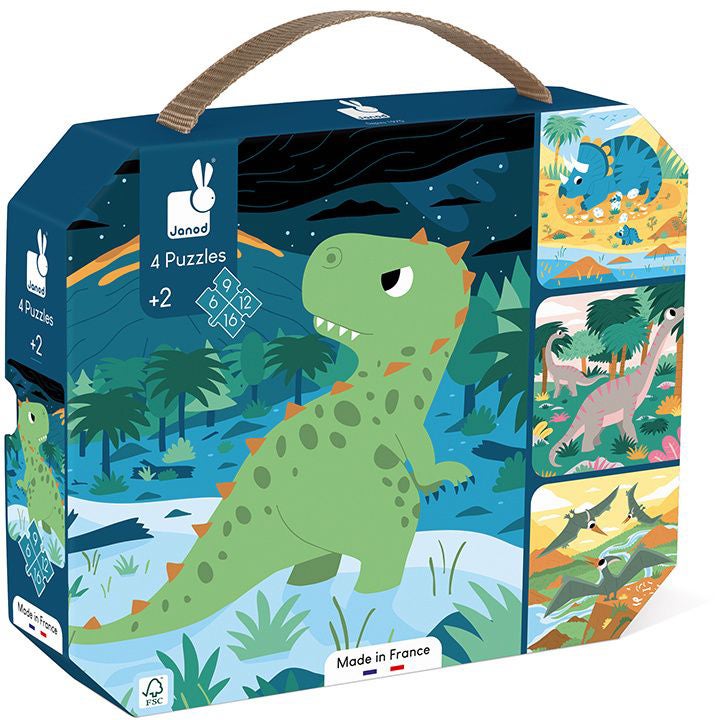 Janod Dinosaurier Puzzles mit steigender Schwierigkeit 4-in-1 43 Teile von Janod