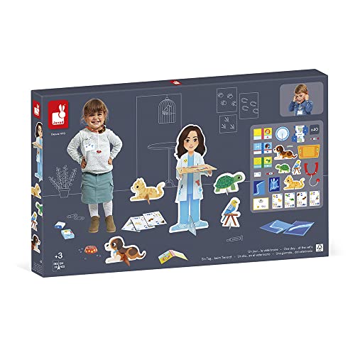 Janod - Ein Tag... beim Tierarzt – Rollenspiel für Berufe – incl. 40 Zubehörteile – Große Figuren (65 cm) - Regt die Fantasie an - FSC-zertifiziert - Ab 3 Jahren, J06622 von Janod