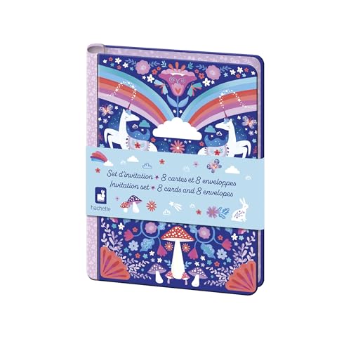 Janod - Einladungskarten-Set 8 Einhorn-Karten - 8 Umschläge - Aufbewahrungstasche und 1 Stickerbogen - Geburtstagseinladung - Einhorn-Sticker - Ideal für 8 Gäste - Ab 6 Jahren - J08933 von Janod