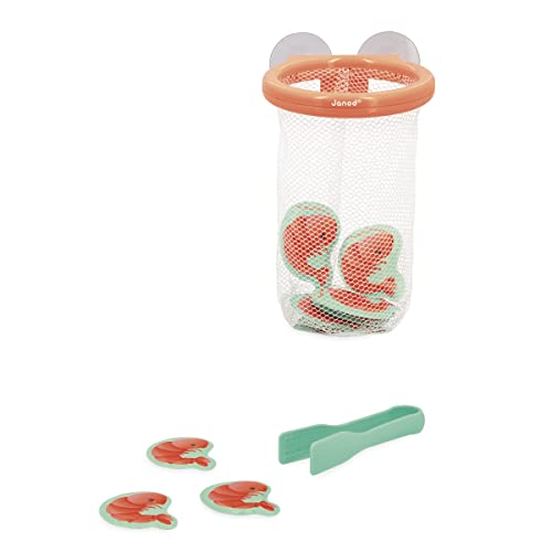 Janod – Garnelenfänger – Baby-Badespielzeug – 12 Garnelen, Zange und Saugnapfkorb – Frühlernspiel ab 24 Monaten – J04730 von Janod
