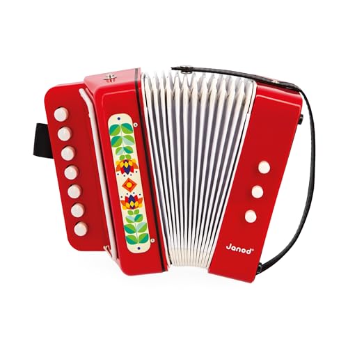 Janod Gioia Akkordeon-Musikinstrument für Kinder-Rollenspiel und Musikalische Früherziehung-Mit Halteschlaufe-Ab 3 Jahren, J07654, Multicolor von Janod