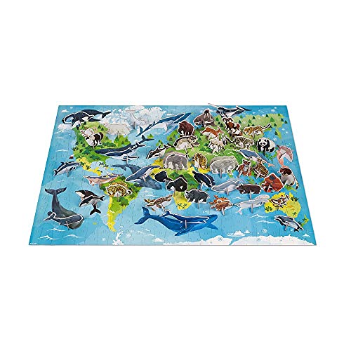 Janod - Großes Lernpuzzle für Kinder ‘Tierarten’ - 350 Teile, 44 hübsche Tierfiguren aus Pappe - Farben auf Wasserbasis - WWF-Partnerschaft - FSC-Zertifiziert - Ab 7 Jahren, J08633 von Janod
