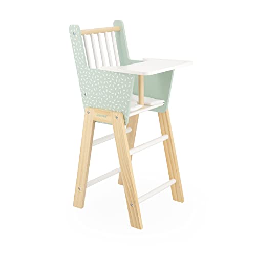 JANOD Wood Highchair Zen Hochstuhl aus FSC-Holz-Rollenspielzeug-Zubehör für Puppen bis 42 cm-Ab 3 Jahren, J05901, Vertikal, 22,5 x 28 x 53 von Janod