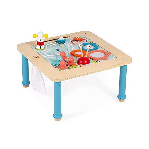 Janod - Höhenverstellbarer Multi-Activity Tisch aus Holz - Spieltisch mit 5 Aktivitäten - Magnetische Tischplatte - Mit Beutel für Zubehör - Tisch wächst mit dem Kind - Ab 18 Monaten, J08041 von Janod