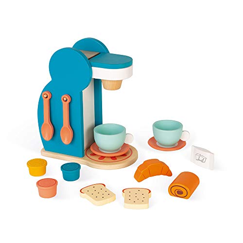 Janod - Holz Espressomaschine + 14 Zubehörteile - Frühstück Spielset mit 3 Kapseln, Löffeln, Tassen und Untertassen, Gebäck - Ab 3 Jahren, J06599 Janod - Holz Espressomaschine + 14 Zubehörteile - Frühstück Spielset mit 3 Kapseln, Löffeln, Tassen und Untertassen, Gebäck - Ab 3 Jahren, J06599 von Janod
