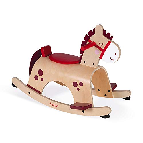 Janod - Holz Schaukelpferd ‘Pony’ - Babyspielzeug - Ideal zum Gleichgewicht Lernen - Anti-Kipp System - Zarte und Trendige Farben - Ab 1 Jahr, J08023 von Janod