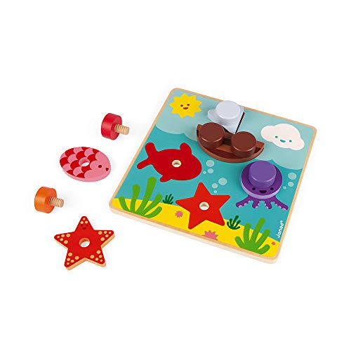 Janod - How to Use a Screw - Aquatic - Wooden Learning Toy - From 18 months, J05324 von Janod