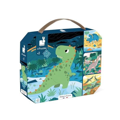 Janod - 4 Dinosaurier-Puzzles - Evolutives Kinderpuzzle, 6 bis 16 Teile - Fördert Geduld und Handgeschicklichkeit Lernspiel ab 24 Monate, J02541 Janod - 4 Dinosaurier-Puzzles - Evolutives Kinderpuzzle, 6 bis 16 Teile - Fördert Geduld und Handgeschicklichkeit Lernspiel ab 24 Monate, J02541 von Janod
