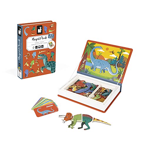 Janod - Magneti'Book Dinosaurier - 50-teiliges magnetisches Lernspiel - Entwicklung von Feinmotorik und Fantasie - FSC-zertifiziert - Ab 3 Jahren, J02590, 26 x 19 cm von Janod