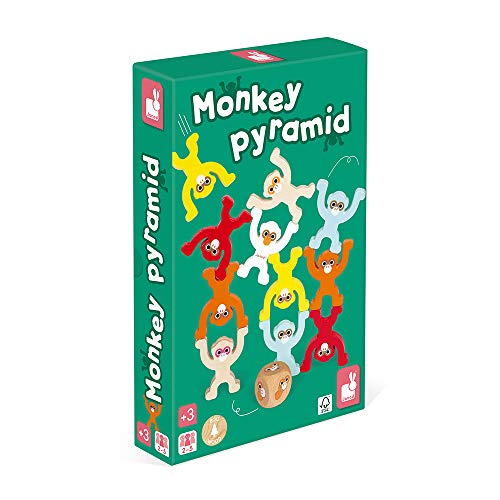 Janod - Monkey Pyramid - Holz-Brettspiel für Kinder - Geschicklichkeitsspiel Farbe auf Wasserbasis - FSC-zertifiziert - Ab 3 Jahren, J02633 von Janod
