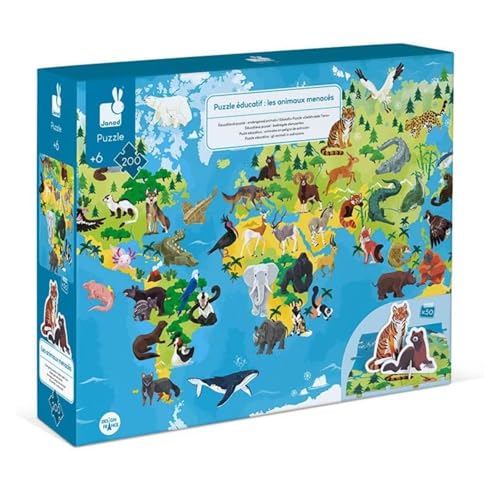 Janod - Lernpuzzle Bedrohte Tiere - 200 Teile - Ab 6 Jahren, J02676, Einheitsgröße Janod - Lernpuzzle Bedrohte Tiere - 200 Teile - Ab 6 Jahren, J02676, Einheitsgröße von Janod