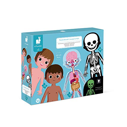 Janod - Riesenpuzzle 4er Set zum Entdecken des Menschlichen Körpers - Lernpuzzles - 50, 75, 100 Teile + Informative Lernkarten in 12 Sprachen - Ab 5 Jahren, J02681, Weiß Janod - Riesenpuzzle 4er Set zum Entdecken des Menschlichen Körpers - Lernpuzzles - 50, 75, 100 Teile + Informative Lernkarten in 12 Sprachen - Ab 5 Jahren, J02681, Weiß von Janod