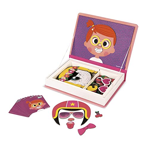Janod - Girl's Crazy Faces Magneti'Book - Magnetic Educational Game 55 Pieces - For children from the Age of 3, J02717, Klein von Janod
