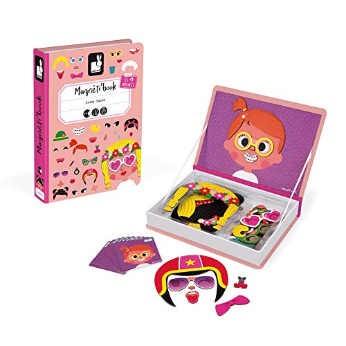 Janod - Girl's Crazy Faces Magneti'Book - Magnetic Educational Game 55 Pieces - For children from the Age of 3, J02717, Klein von Janod