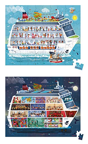 Janod J02726 Puzzlekoffer Kreuzfahrt Tag & Nacht Doppelpuzzle 200 Und 100 Teile, Mehrfarbig von Janod