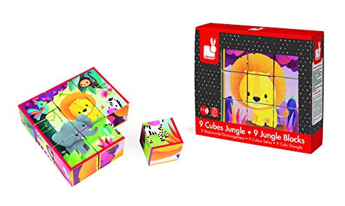 Janod J02732 Kubkid 9 Blocks, Jungle Animals von Janod