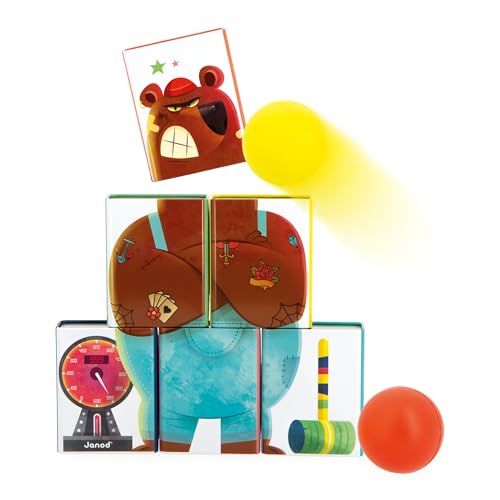 Janod - Dosenwerfen Applepop - Geschicklichkeitsspiel - 6 Metalldosen + 2 Schaumstoffbälle - Outdoor-Spielzeug - Fördert Handgeschicklichkeit und Konzentration - Ab 3 Jahre, J03359 von Janod