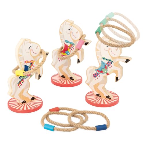 Janod APPLEPOP Ringwurfspiel Geschicklichkeitsspiel für Kinder-3 Pferde + 6 Ringe-Fördert die Handgeschicklichkeit-Spielzeug aus FSC-Holz-Ab 3 Jahre, J03366, Multicolor von Janod