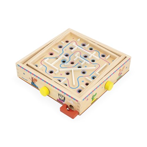 Janod J03371 Holzspielzeug Labyrinth Kinder und Erwachsene-Traditionelles Spielzeug-Kugelbahn-2 Metallkugeln im Lieferumfang-Fördert Konzentration und Geschicklichkeit-Ab 5 Jahren von Janod