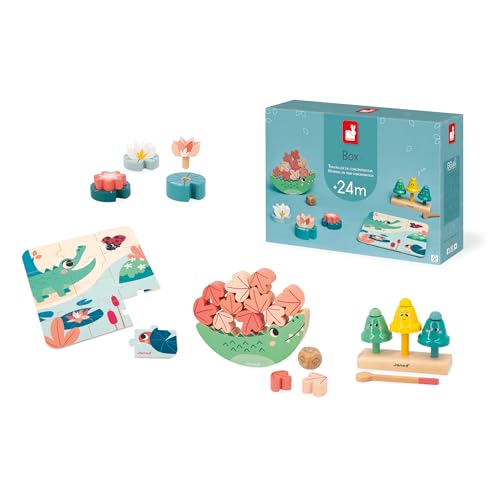 Janod J04065 Janod-Baby-Spielbox-24 Monate-Lernspiel mit Puzzle und manuellen Aktivitäten Ideal für Kindern von 2 Jahren-Aktivitätsspielzeug für die Psychomotorische Entwicklung-J04065, Multicolor von Janod