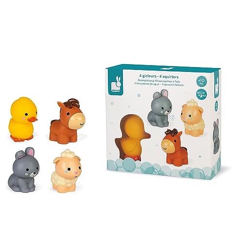 Janod - Wasserspritzer „Bauernhoftiere“, 4 Stück Badespielzeug für Babys - Ab 10 Monaten, J04702 von Janod