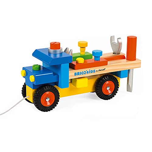 Janod - Brico'Kids Diy Truck - 2-In-1 Early Learning Pull-Along Toy - 3 Tools Included - Motor Skills Training - from 2 Years Old, J05022 von Janod
