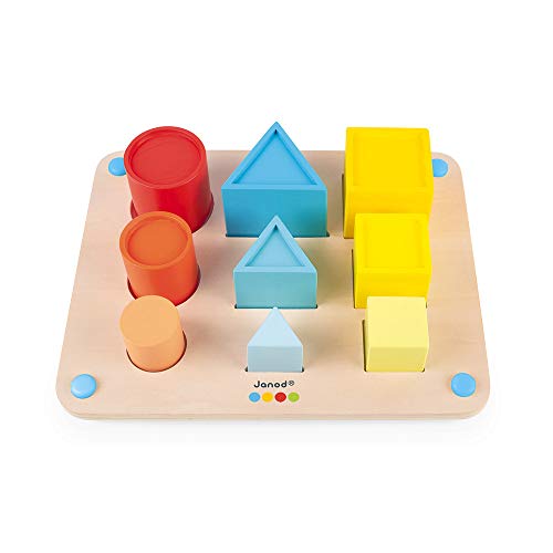 Janod - Grundlagen - Die Rauminhalte - Lernspiel aus Holz Babys und Kleinkinder 3-En-1 - Formen und Farben lernen - Farbe auf Wasserbasis - Ab 18 Monaten, J05062 von Janod