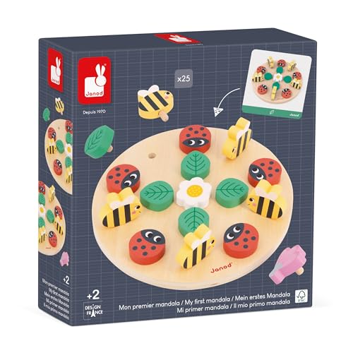 Janod - Pädagogische Produktpalette - Mein Erstes Mandala Garten - Fördert Konzentration und Kreativität - Pädagogisches Kinderspielzeug - Spiel aus FSC-Holz - Ab 24 Monaten, J05084 von Janod