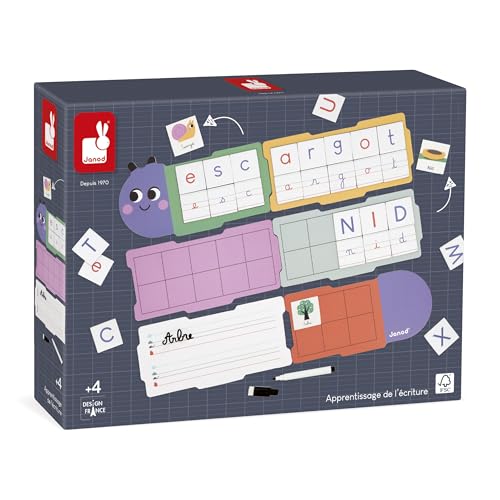 Janod - Schreiben lernen - Ideal für die Vorbereitung auf den Kindergarten und die Vorschule - Die Buchstaben lernen - 6 Tafeln und 78 Magnetbuchstaben - Lernspielzeug für Kinder - Ab 4 Jahre - J05092 von Janod