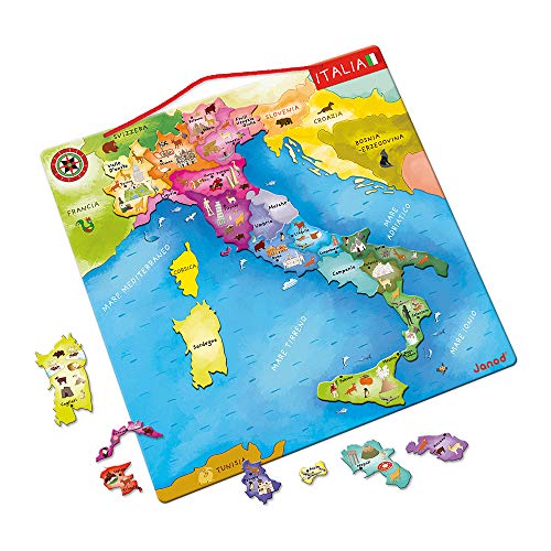 Janod Italienkarte, magnetisch, Puzzle für Kinder aus Holz, 20 magnetische Teile, Entdecken und Merken, Geographie-Lernspiel, ab 7 Jahren, J05488 von Janod