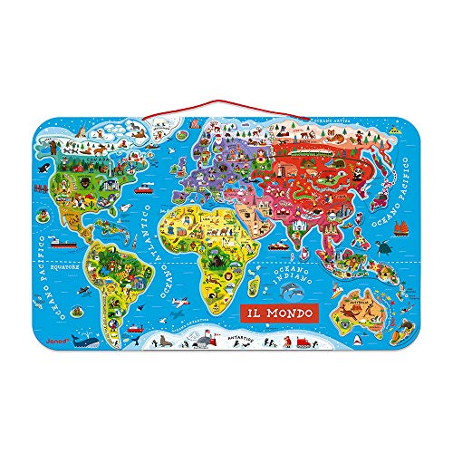 Janod J05513 Puzzle Magnetische Landkarte Die Welt aus Holz 92 Teile, Italienisch von Janod