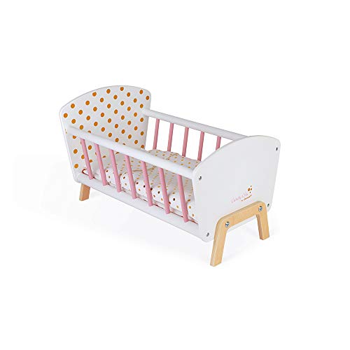 Janod - Puppenbett ‘Candy Chic’ aus Holz mit Matratze + Decke + Kissen - Zarte Glitzernde Farben - Kinder Puppenwiege - Ab 3 Jahren, J05889, Klein Janod - Puppenbett ‘Candy Chic’ aus Holz mit Matratze + Decke + Kissen - Zarte Glitzernde Farben - Kinder Puppenwiege - Ab 3 Jahren, J05889, Klein von Janod